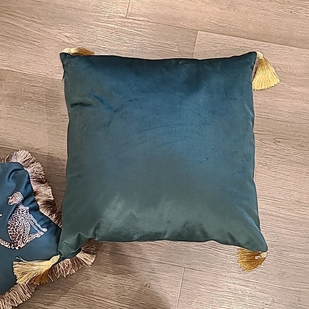 Emerald Green Decorative Pillows with Cheetah Design
